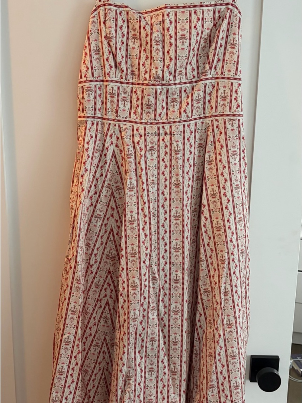 Hill House Red and Cream Striped Floral Midi Dress